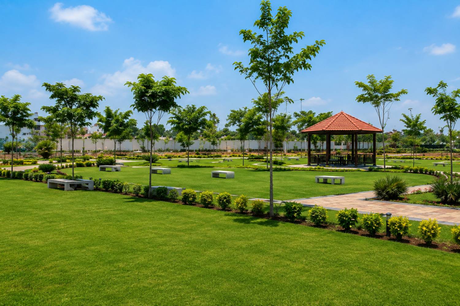 Landscaped park with gazebo